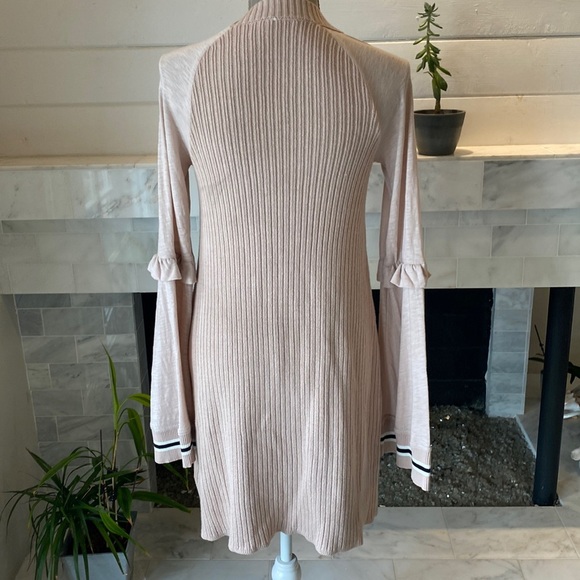Free People Zou Bizou Bell Sleeve Ribbed Knit Tan Dress Size Small - Picture 8 of 12